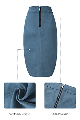 Bellivera Women Faux Suede Leather Pencil Skirt, Spring Fall Casual Midi Skirts Spring and Summer Hip Wrapped Back Split FF21 Camel L