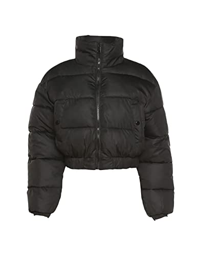 Women Cropped Puffer Jacket Winter Zip Up Short Padded Down Coat(Green-M)