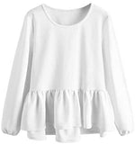 Women's Loose Ruffle Hem Peplum Long Sleeve Blouse Top