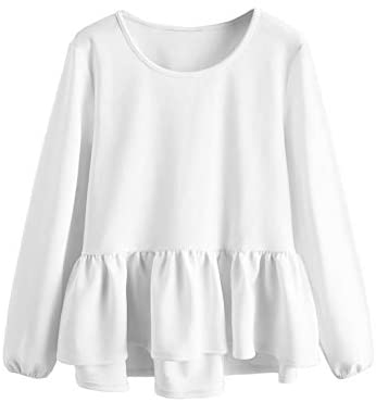 Women's Loose Ruffle Hem Peplum Long Sleeve Blouse Top