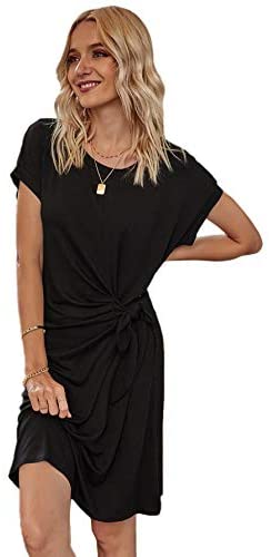 Women's Twist Dress V Neck Cut Out T Shirt Dress Short Sleeve Mini Midi Dresses