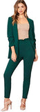 Women's Two Piece Plaid Open Front Long Sleeve Blazer and Elastic Waist Pant Set Suit
