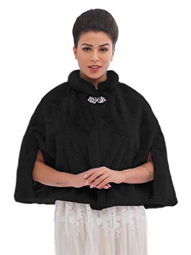 Women's Faux Fur Shawls Cape and Wraps Bridal Cloak Coat Fur Cover Up for Bride and Bridesmaids . (Beige)