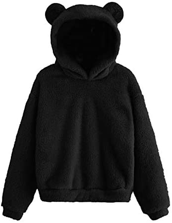 Women's Casual Cute Teddy Bear Long Sleeve Fleece Pullover Hoodie Top