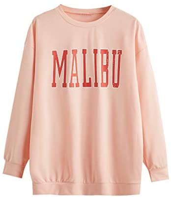 Women's Oversized Crewneck Letter Print Graphic Pullover Dress Sweatshirt