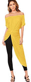 Women's Elegant Asymmetrical Twist Front Off Shoulder Top Plain High Low Blouse