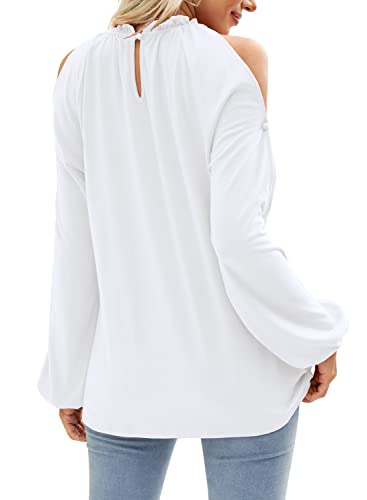 Cold Shoulder Tops for Women Sexy Casual Elegant Frill Neck Blouses Shirts