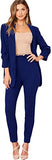 Women's Two Piece Plaid Open Front Long Sleeve Blazer and Elastic Waist Pant Set Suit