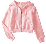 Women's Crop Zip Up Drawstring Pocket Basic Zipper Hooded Sweatshirt