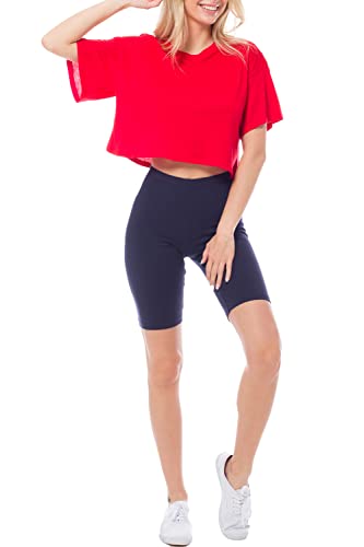 Women's Basic Solid Boxy Short Sleeve Crop Top Bright Red S