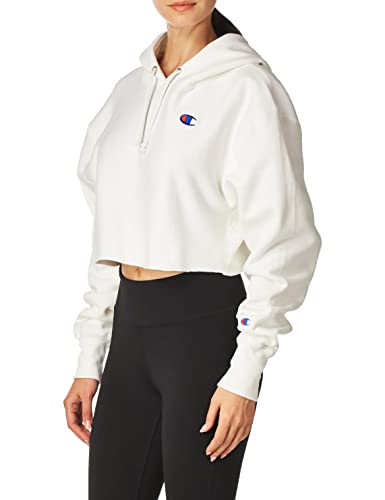 Champion womens Reverse Weave Cropped Cut-off Hoodie, Left Chest C Hooded Sweatshirt, White-549302, XX-Large US