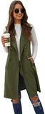 Women's Double Breasted Long Vest Jacket Casual Sleeveless Pocket Outerwear Longline