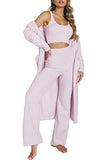 Womens Fuzzy Fleece 3 Piece Pajama Set Tank Crop Tops Pants Open Front Cardigan Lounge Outfit Light Blue S