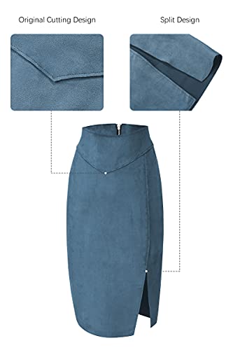 Bellivera Women Faux Suede Leather Pencil Skirt, Spring Fall Casual Midi Skirts Spring and Summer Hip Wrapped Back Split FF21 Camel L