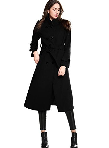 Women's Double-Breasted Trench Coat Wool Jacket with Belt Wine L