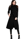 Women's Double-Breasted Trench Coat Wool Jacket with Belt Wine L