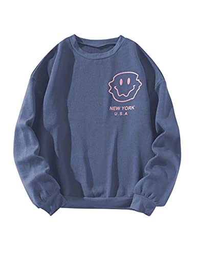 Women Oversized Fleece New York Letter Print Graphic Sweatshirt Long Sleeve Crewneck Pullover Jacket