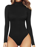 Women's Mock Turtle Neck Long Sleeve Tops Bodysuit Jumpsuit (A Long Sleeve Black)