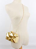 Women Lattice Pattern Metal Handbag Chain Geometric Evening Clutch Purse, Gold