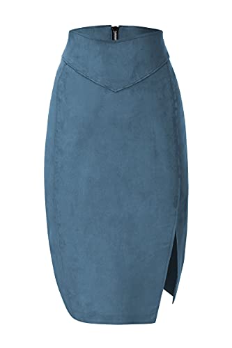 Bellivera Women Faux Suede Leather Pencil Skirt, Spring Fall Casual Midi Skirts Spring and Summer Hip Wrapped Back Split FF21 Camel L
