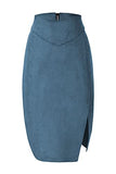 Bellivera Women Faux Suede Leather Pencil Skirt, Spring Fall Casual Midi Skirts Spring and Summer Hip Wrapped Back Split FF21 Camel L