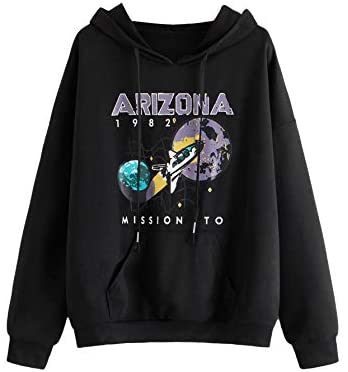 Women's Rocket & Letter Graphic Kangaroo Pocket Long Sleeve Hoodie Sweatshirts