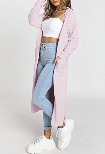 Womens Fuzzy Fleece 3 Piece Pajama Set Tank Crop Tops Pants Open Front Cardigan Lounge Outfit Light Blue S