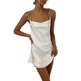 Women Girls Backless Sequin Dresses Spaghetti Strap Deep V-Neck A-line Short Dress Sparkly Party Clubwear