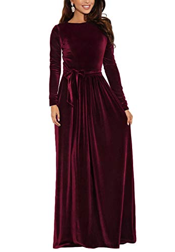 Women Elegant Velvet Dress Evening Party Long Maxi Dress Burgundy Smal – Divahotcouture