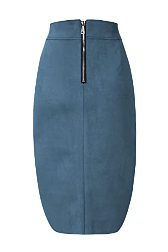 Bellivera Women Faux Suede Leather Pencil Skirt, Spring Fall Casual Midi Skirts Spring and Summer Hip Wrapped Back Split FF21 Camel L
