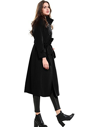 Women's Double-Breasted Trench Coat Wool Jacket with Belt Wine L