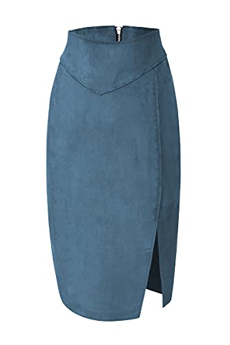 Bellivera Women Faux Suede Leather Pencil Skirt, Spring Fall Casual Midi Skirts Spring and Summer Hip Wrapped Back Split FF21 Camel L