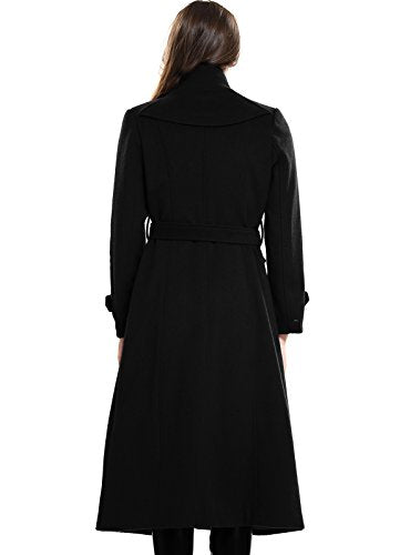 Women's Double-Breasted Trench Coat Wool Jacket with Belt Wine L