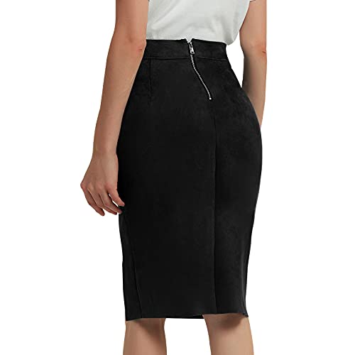 Bellivera Women Faux Suede Leather Pencil Skirt, Spring Fall Casual Midi Skirts Spring and Summer Hip Wrapped Back Split FF21 Camel L