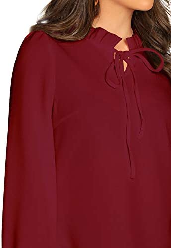 Women's Long Sleeve Front Bow Tie Ruffle Collar Elegant Blouse Shirt Tops
