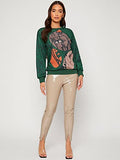 Women's Figure Graphic Print Sweatshirt Round Neck Long Sleeve Contrast Color Graffiti Pullovers Brown L
