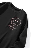 Women Oversized Fleece New York Letter Print Graphic Sweatshirt Long Sleeve Crewneck Pullover Jacket