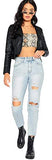 Women's Zipper Front Casual PU Leather Cropped Jacket Long Sleeve Bolero