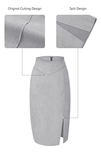 Bellivera Women Faux Suede Leather Pencil Skirt, Spring Fall Casual Midi Skirts Spring and Summer Hip Wrapped Back Split FF21 Camel L