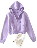 Women's Crop Zip Up Drawstring Pocket Basic Zipper Hooded Sweatshirt