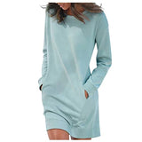 Dresses for Women 2022, Beach Wear 2022 Dresses Work Casual winter Dress Midi Women's Casual Solid Color Long Sleeve Round Neck Pocket Dress Work Dresses Wedding Guest Fall Tank (XL, Light Blue)
