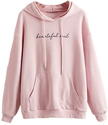 Women's Letter Graphic Print Pocket Drawstring Hoodie Sweatshirt