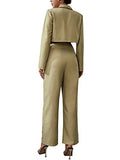 Women's Open Front Crop Blazer and Plicated Detail Tailored Pants Green