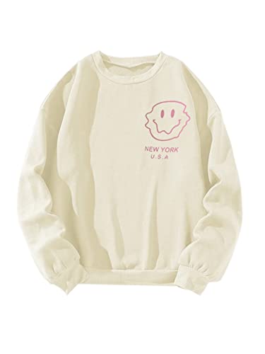 Women Oversized Fleece New York Letter Print Graphic Sweatshirt Long Sleeve Crewneck Pullover Jacket