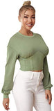 Women's Elegant Tight Hem Long Sleeve Round Neck Drop Shoulder Pullover Sweatshirt