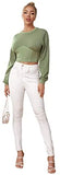 Women's Elegant Tight Hem Long Sleeve Round Neck Drop Shoulder Pullover Sweatshirt