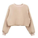 Women Pullover Cropped Hoodies Long Sleeves Sweatshirts Casual Crop Tops for Fall Winter ( Apricot)