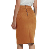 Bellivera Women Faux Suede Leather Pencil Skirt, Spring Fall Casual Midi Skirts Spring and Summer Hip Wrapped Back Split FF21 Camel L