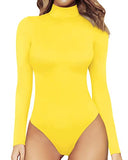 Women's Mock Turtle Neck Long Sleeve Tops Bodysuit Jumpsuit (A Long Sleeve Black)