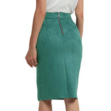 Bellivera Women Faux Suede Leather Pencil Skirt, Spring Fall Casual Midi Skirts Spring and Summer Hip Wrapped Back Split FF21 Camel L